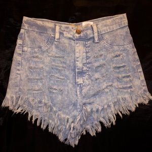 Baby blue Distressed high waisted shorts
